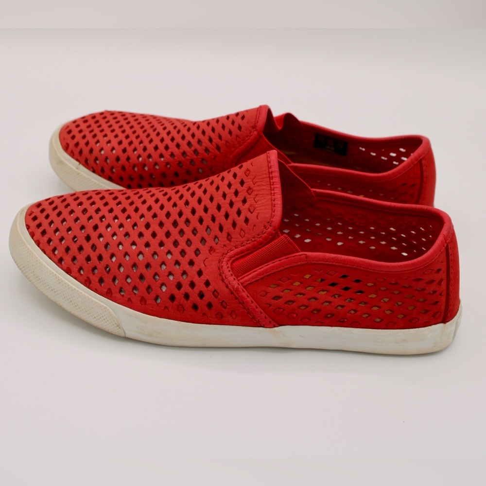 Arezzo Made in Brazil Red Leather Slip On Shoes Casual Sneakers Size 6B